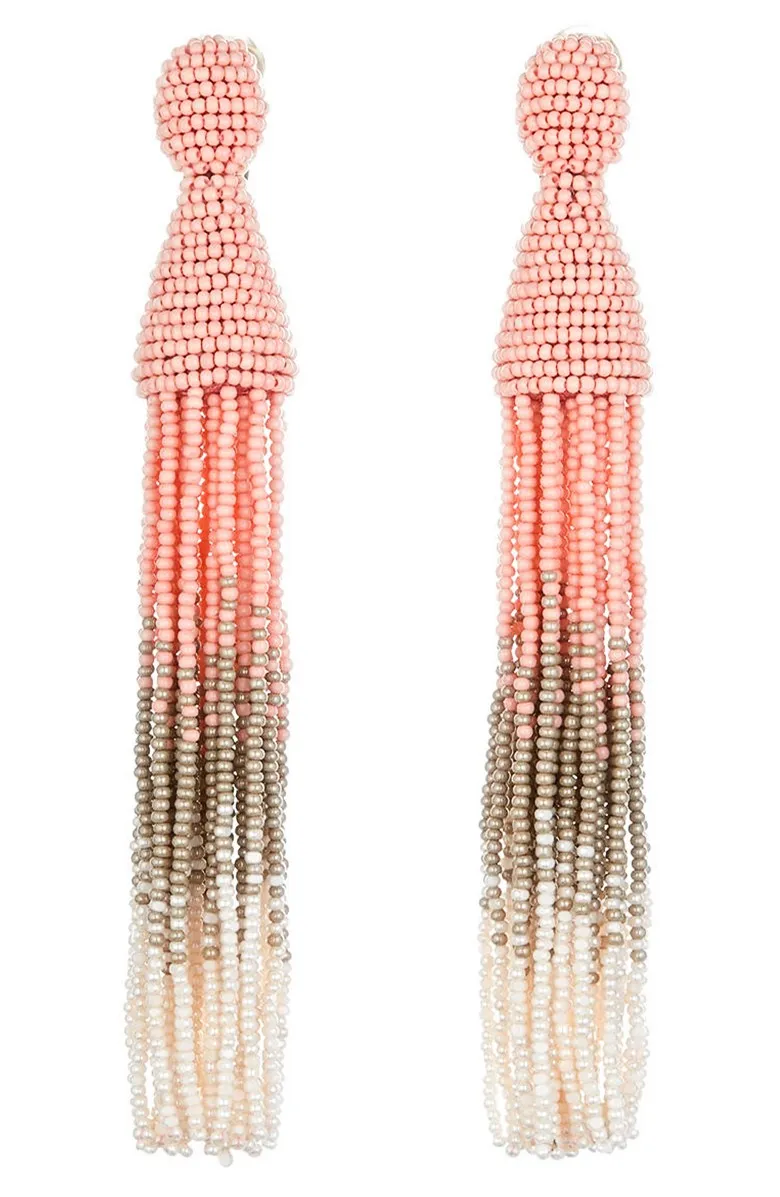 OSCAR DE LA RENTA Ombré Long Tassel Clip Earrings