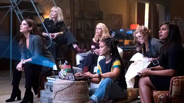 Sandra Bullock, Cate Blanchett, Sarah Paulson, Rihanna, Helena Bonham Carter, Mindy Kaling and Awkwafina in ‘Ocean’s 8‘