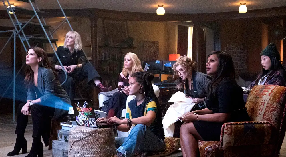 Sandra Bullock, Cate Blanchett, Sarah Paulson, Rihanna, Helena Bonham Carter, Mindy Kaling and Awkwafina in &lsquo;Ocean&rsquo;s 8&lsquo;
