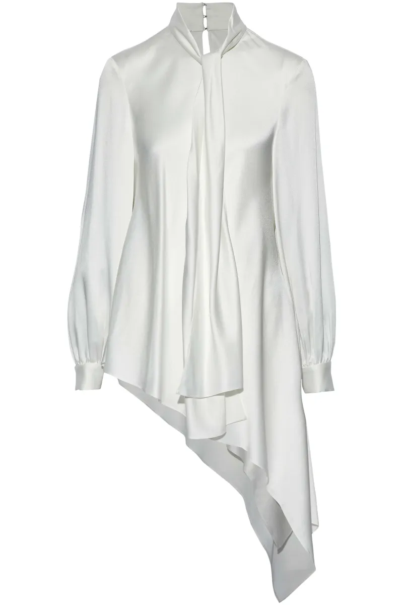 Oscar De La Renta Pussy-bow Asu=ymmetric Satin-crepe Blouse