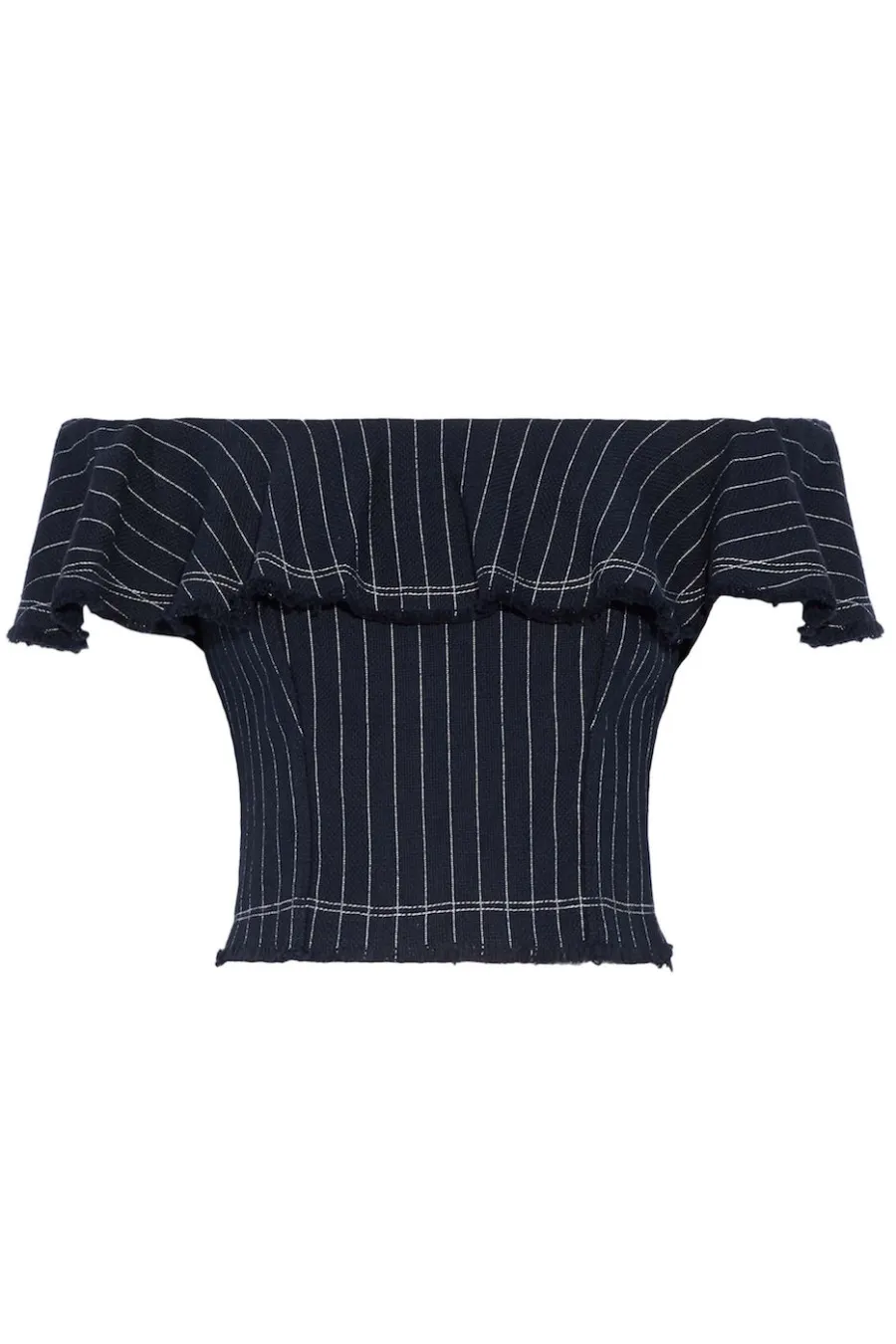 T By Alexander Wang Off-the-shoulder Ruffled Pinstriped Cotton Top