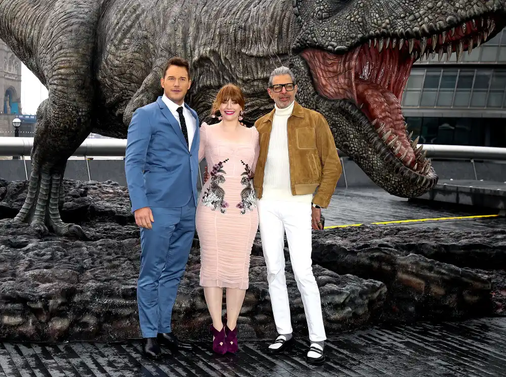 Chris Pratt, Bryce Dallas Howard and Jeff Goldblum