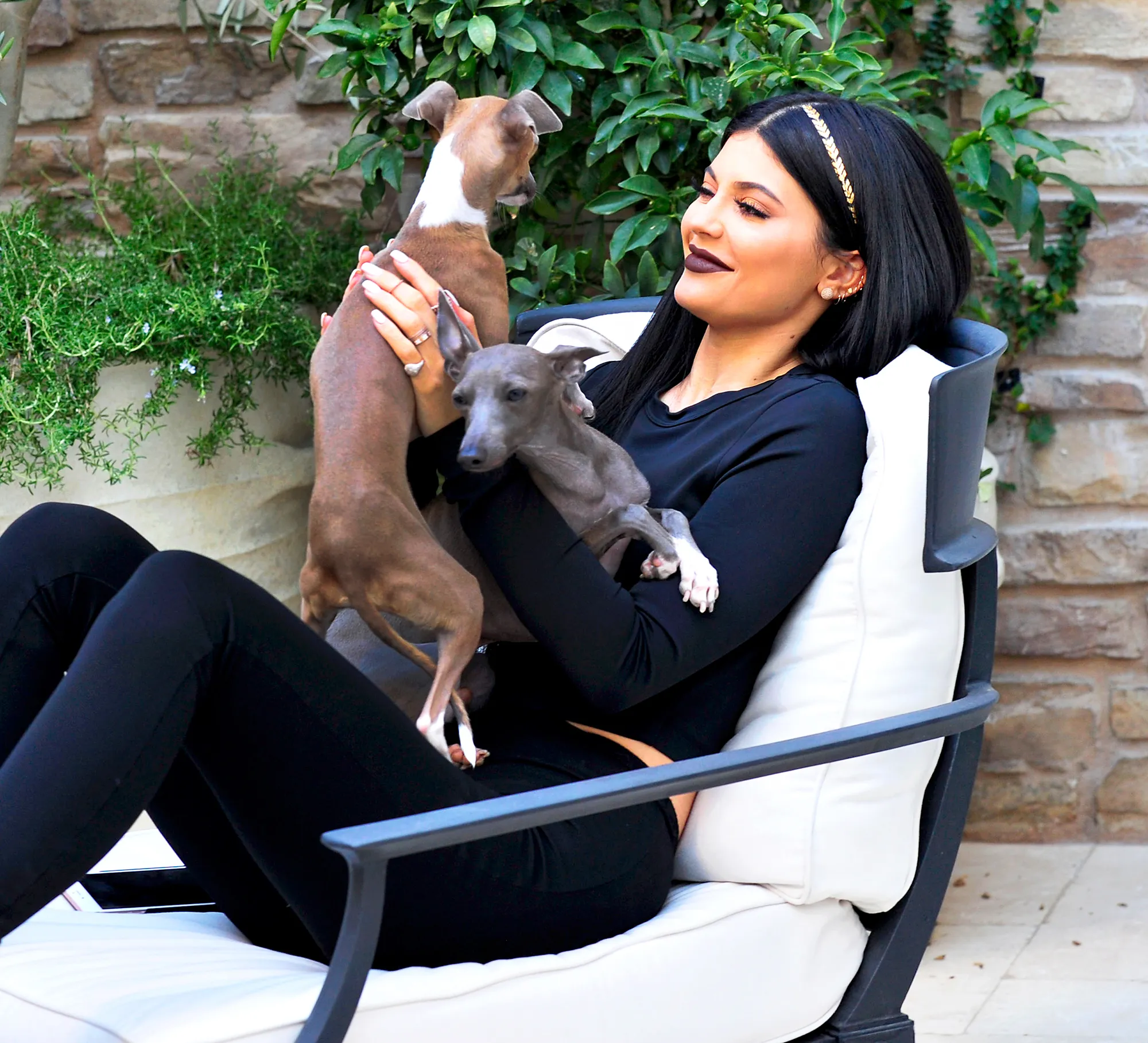Kylie Jenner with her dogs Normie and Bambi in Los Angeles, California.