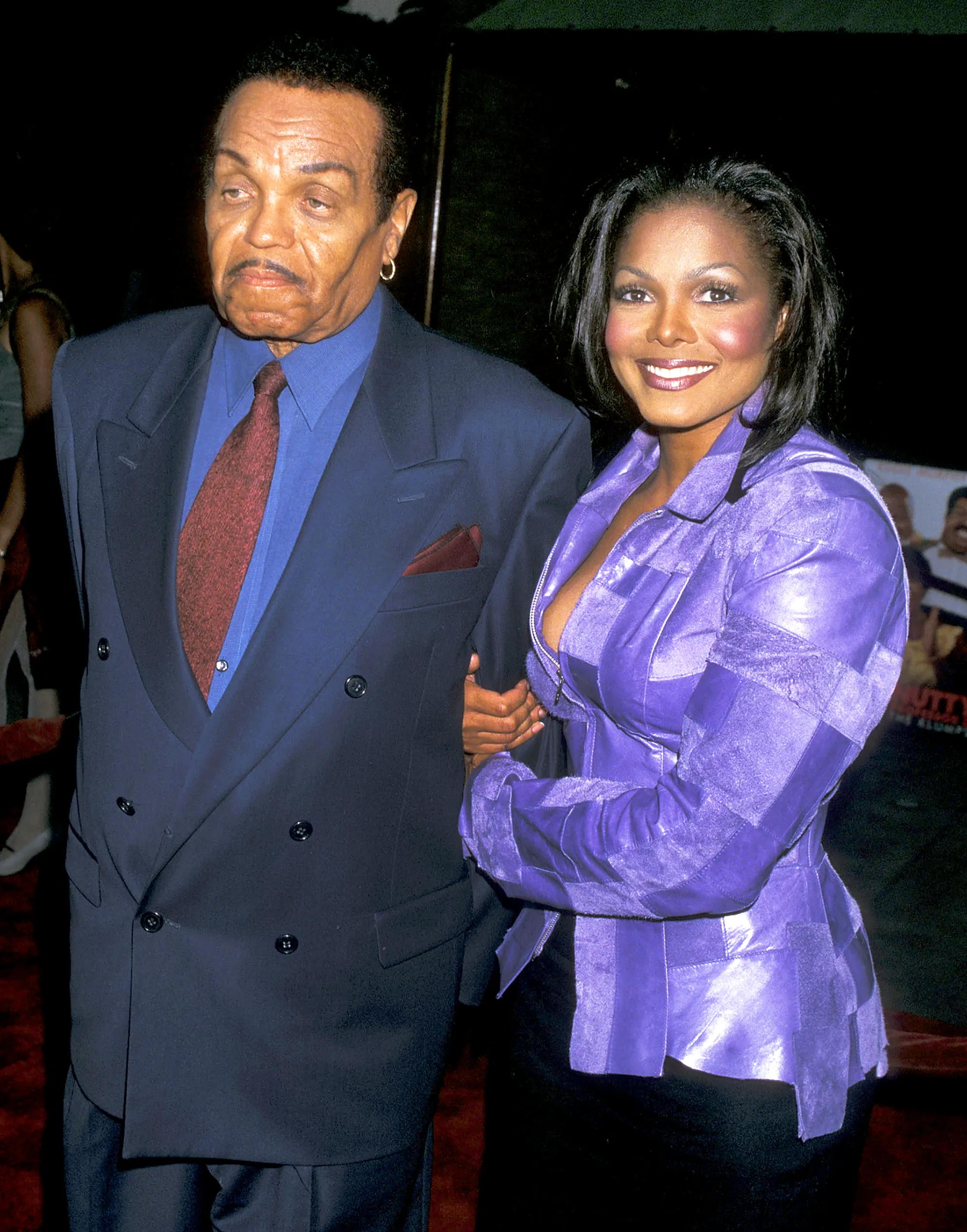 Janet Jackson and Joe Jackson attend the "Nutty Professor II: The Klumps" Universal City 2000 Premiere at Universal Amphitheatre in Universal City, California.