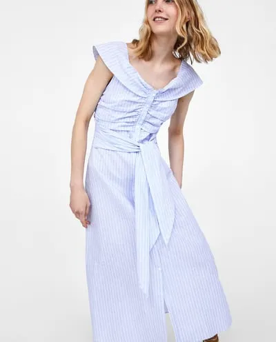 STRIPED OFF THE SHOULDER DRESS