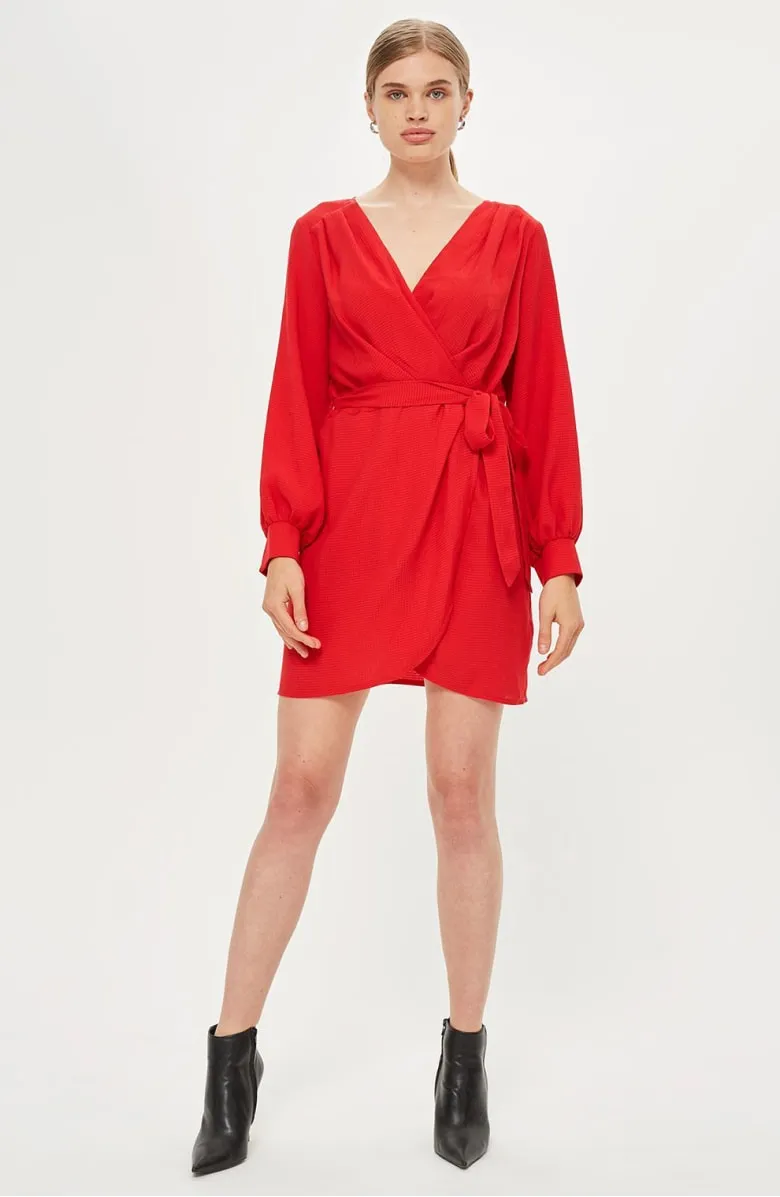 red wrap dress