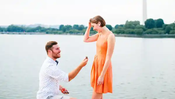 Evan Wilt proposes to Haley Byrd with a 3D Kit Kat on Wednesday, July 4, at the National Arboretum in Washington D.C.
