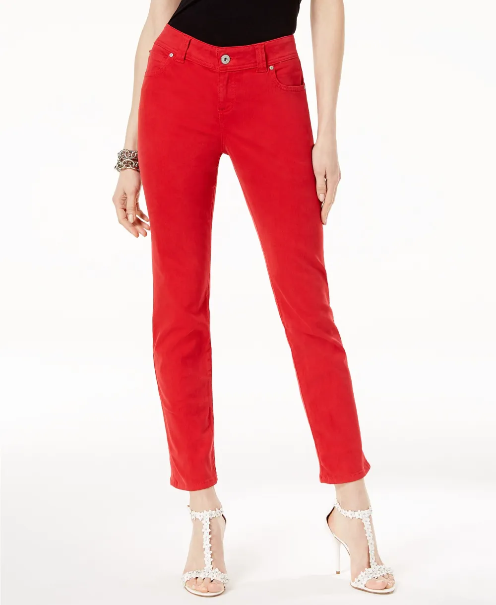 red cropped jeans