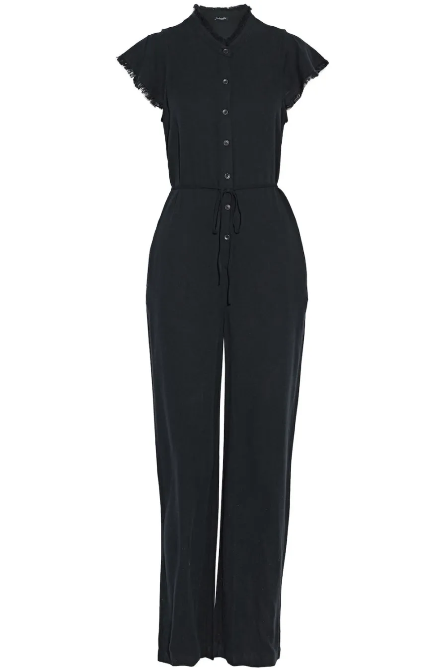 Splendid Belted Frayed Piqué-Gauze Jumpsuit