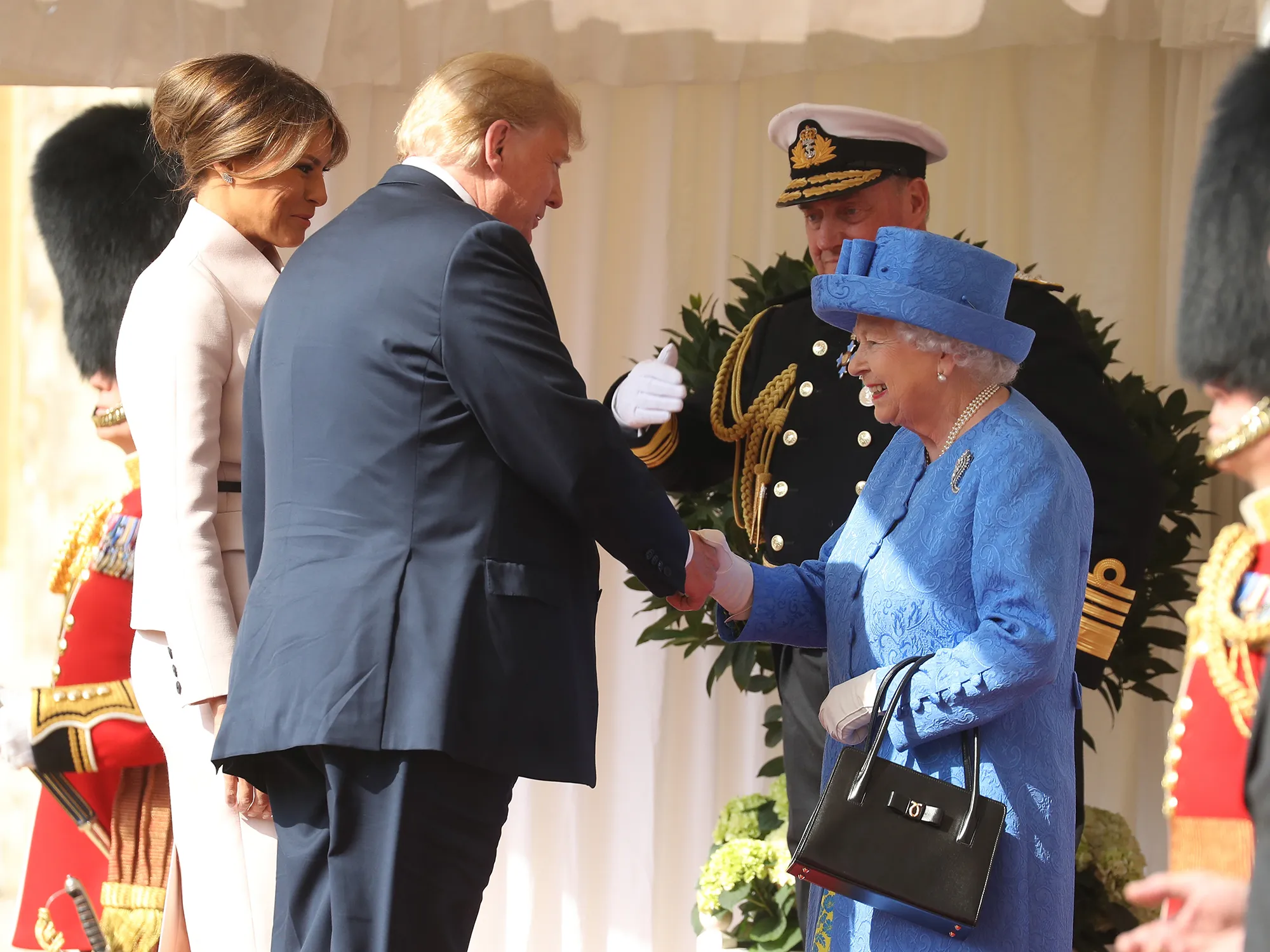 Queen Elizabeth II greets President of the United States, Donald Trump and First Lady, Melania Trump at Windsor Castle on July 13, 2018.