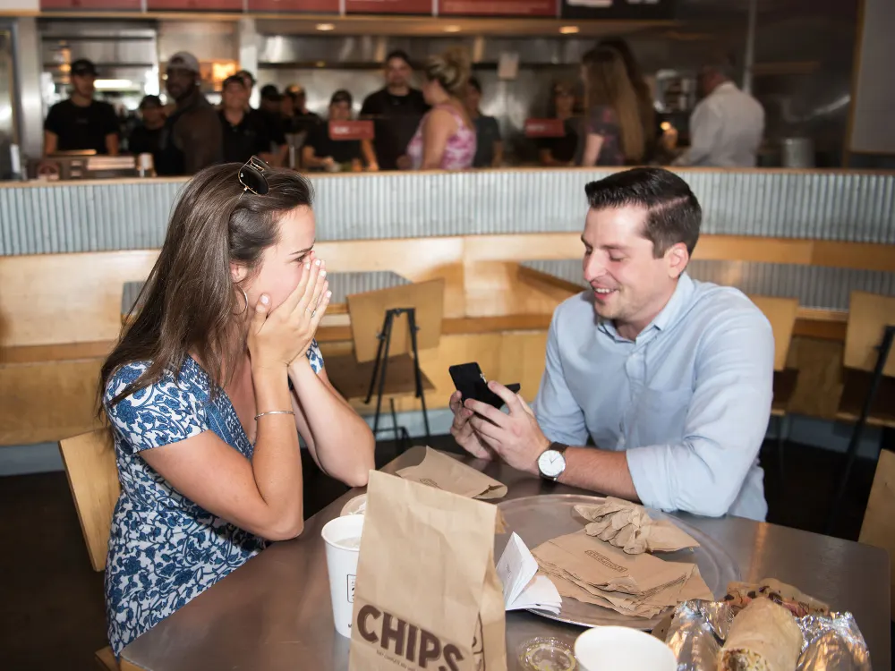 High School Sweethearts get engaged at Chipotle