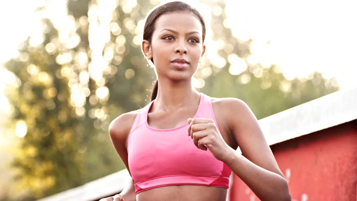 Woman running in park