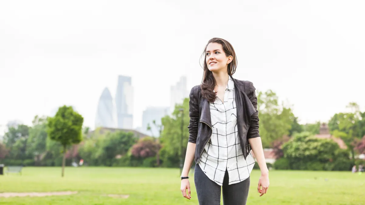 woman in leather jacket