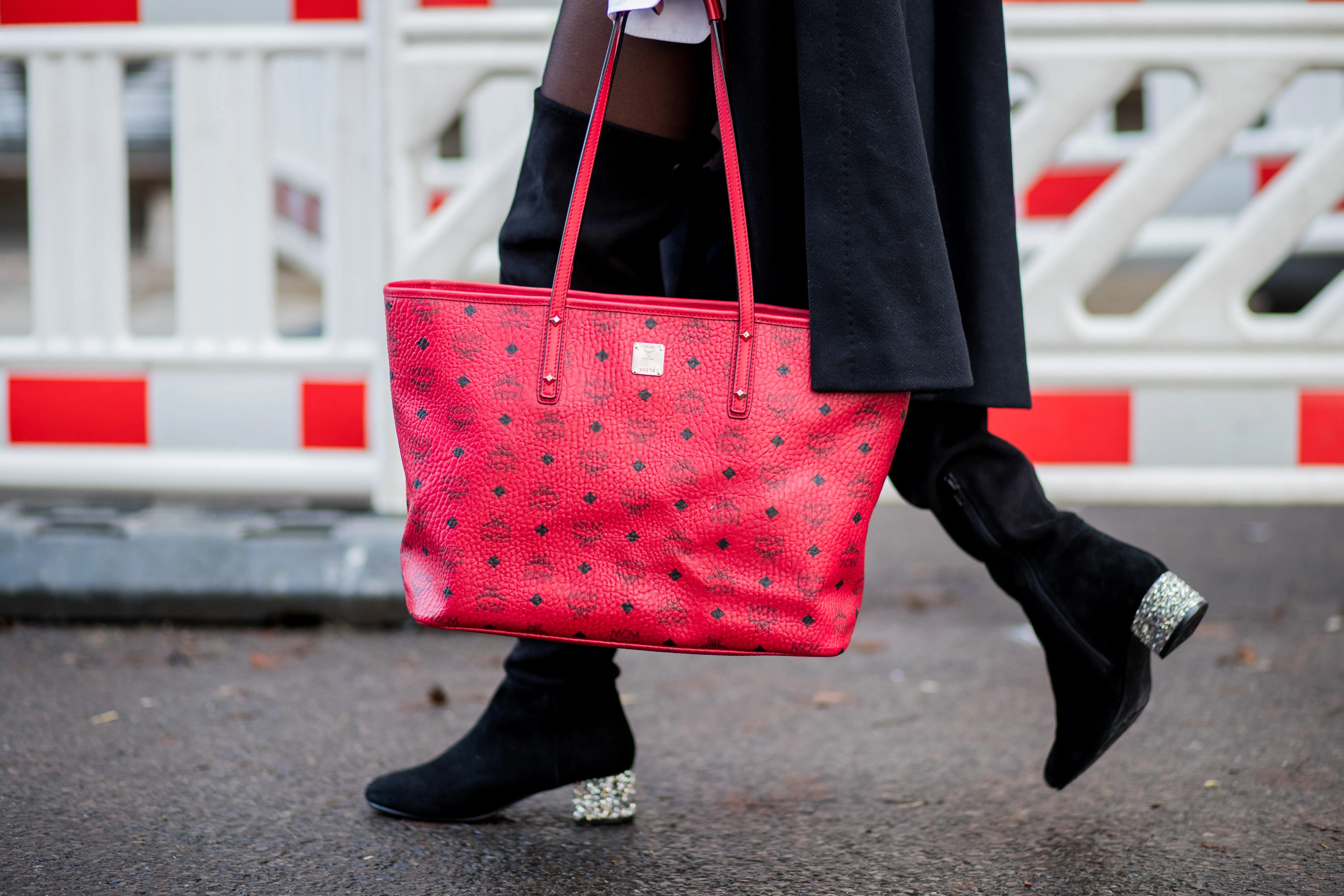 red mcm bag