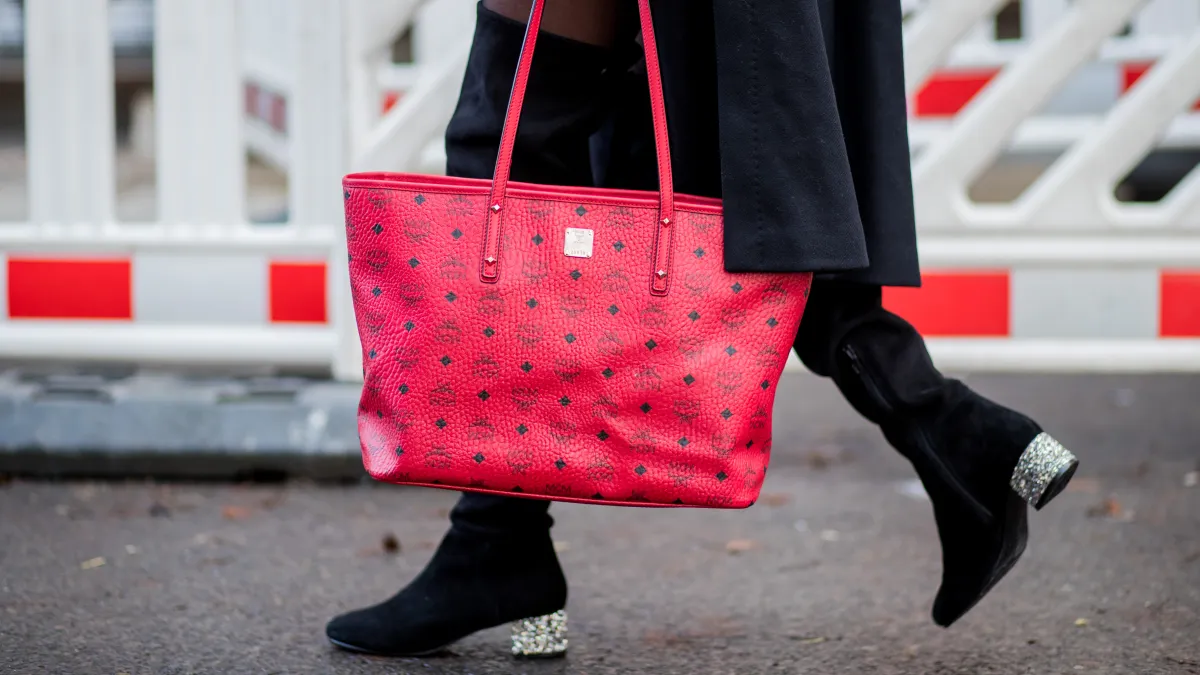 red mcm bag
