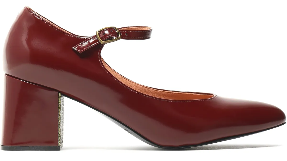 Jill Sander Navy Glossed-Leather Mary Jane Pumps