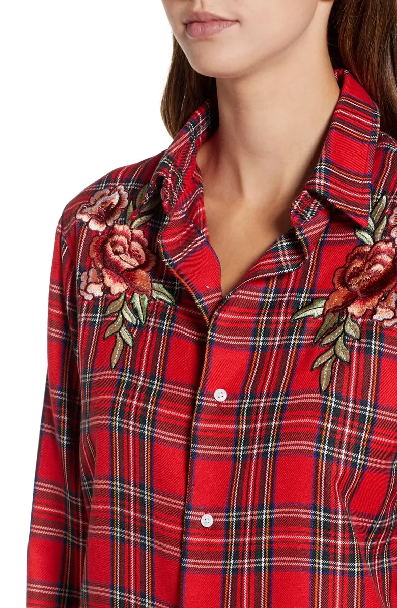 Kendall +Kylie Embroidered Palid Shirtdress