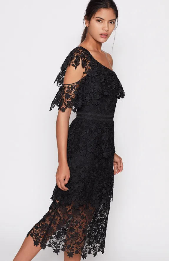 black lace ruffled dress