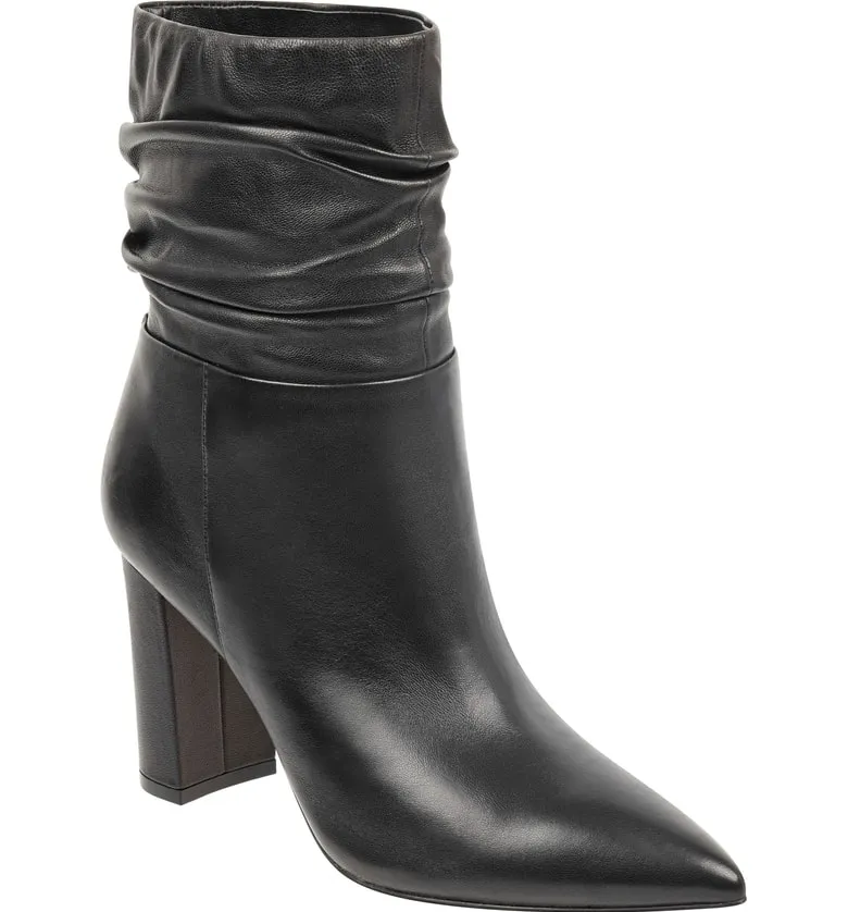 black leather slouchy ankle bootie fall boots