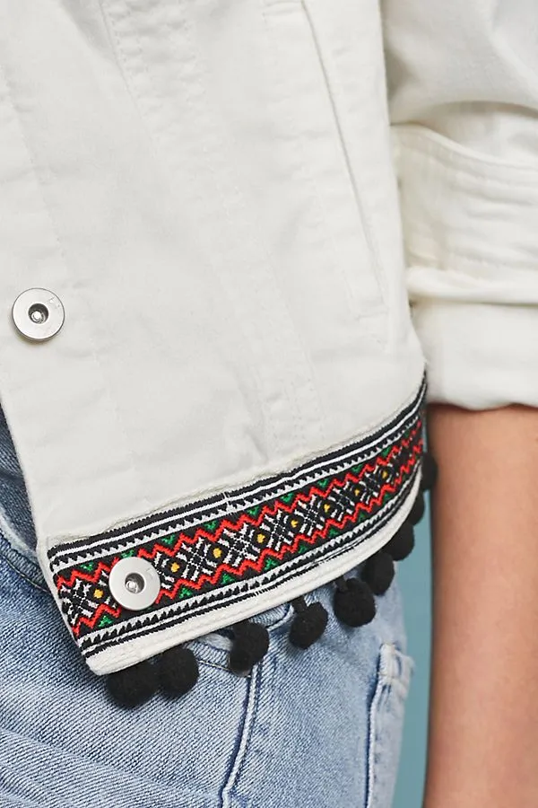 denim jacket pom poms