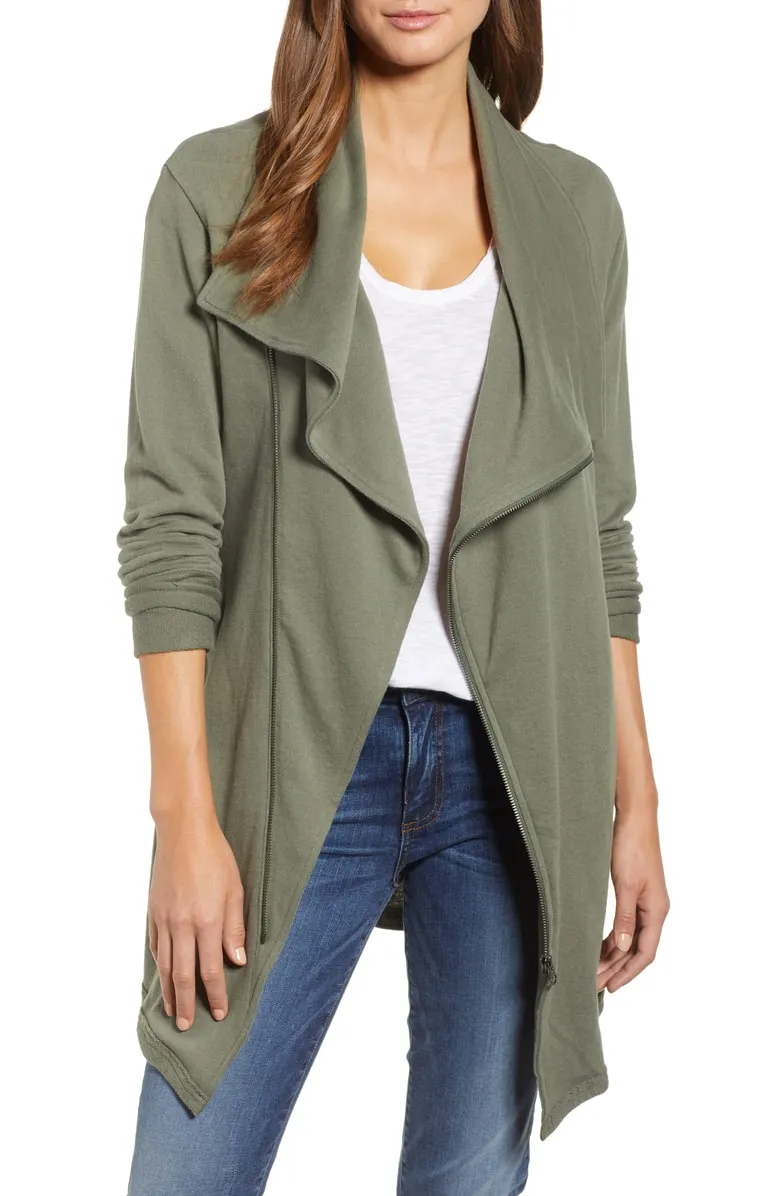 green draping jacket