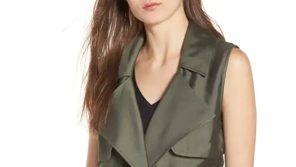 green sleeveless trench