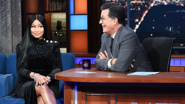 The Late Show with Stephen Colbert and guest Nicki Minaj during Monday's August 13, 2018 show.