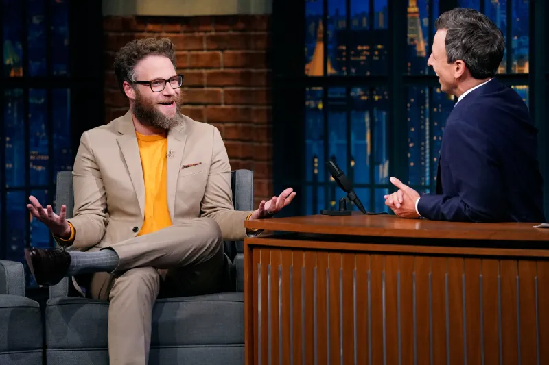 Seth Rogen during an interview with host Seth Meyers on August 8, 2018.