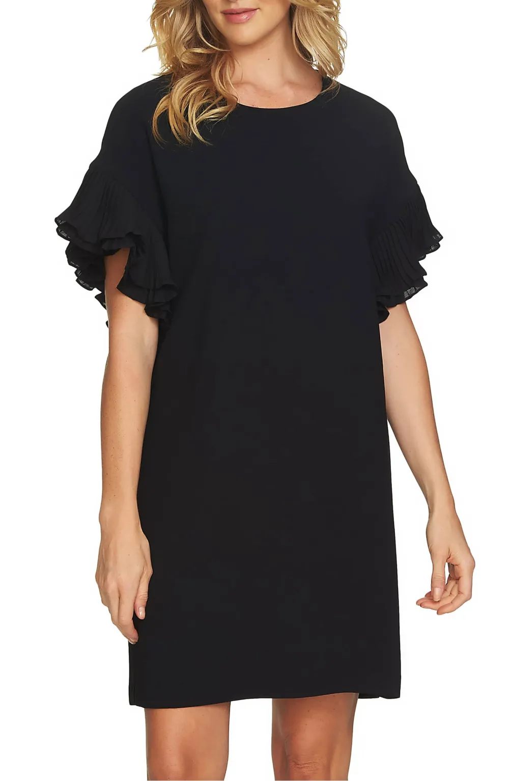 Cece Tiered Pleated Crepe Shift Dress