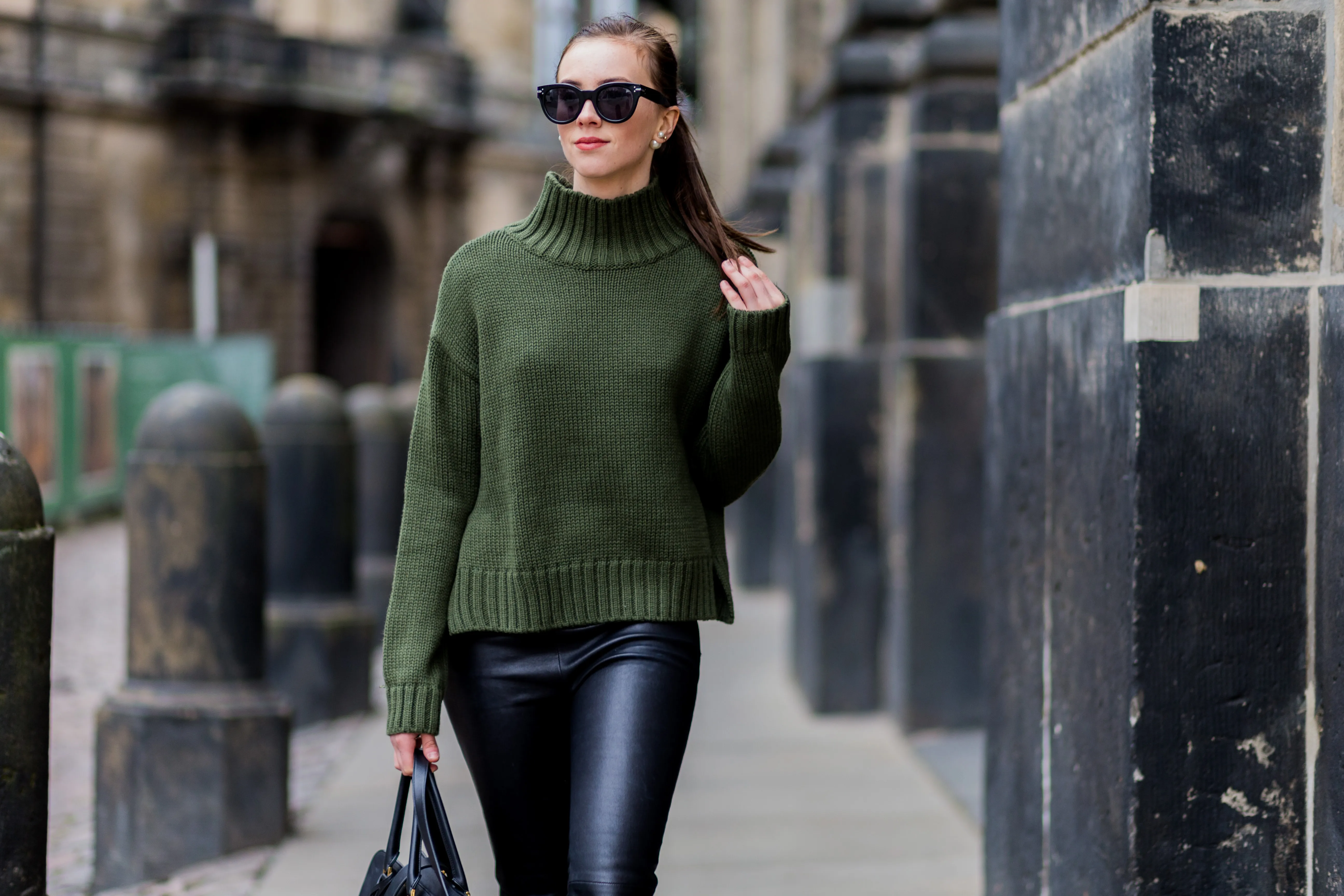 woman in leather leggings