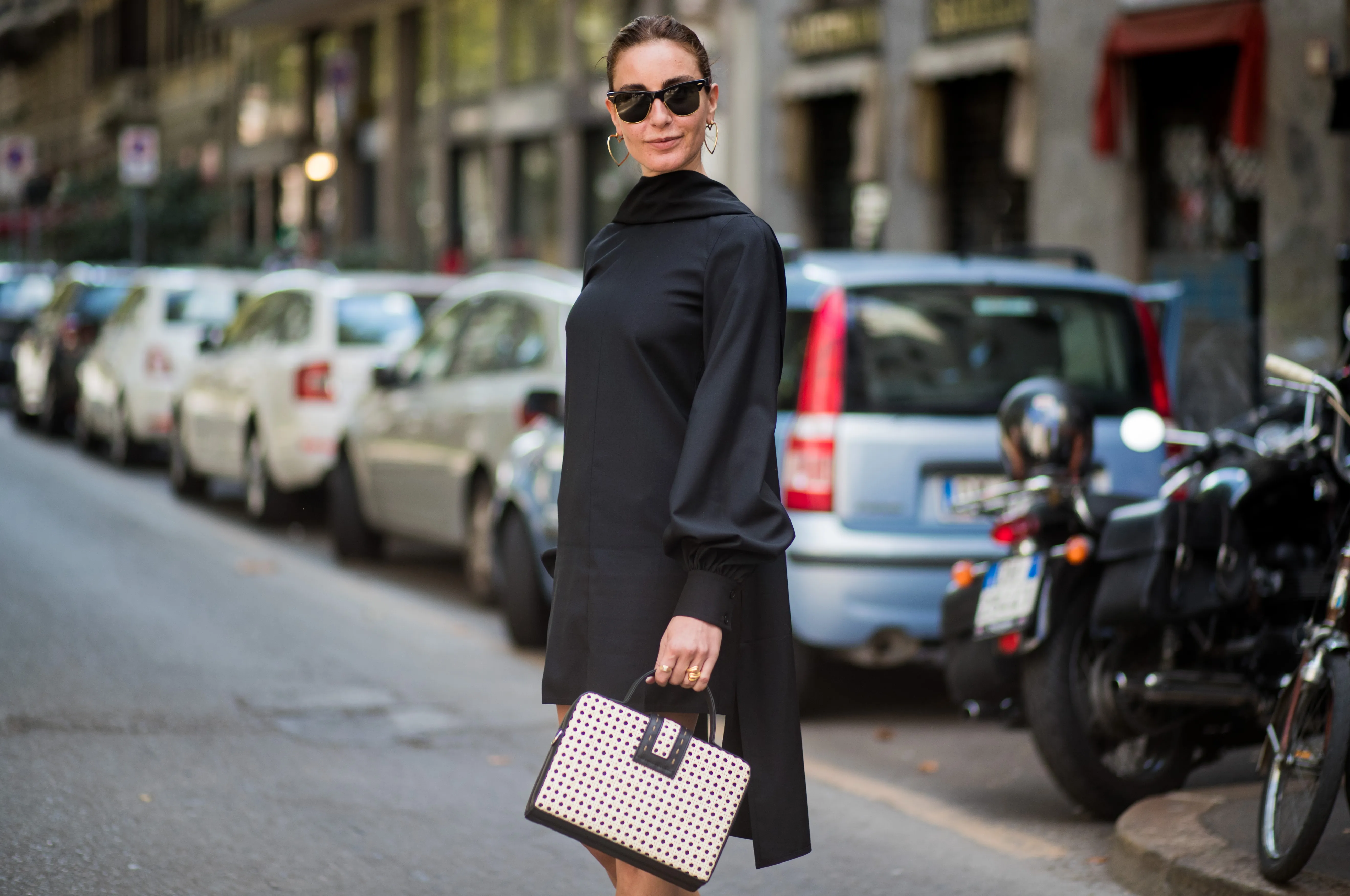 woman in black dress