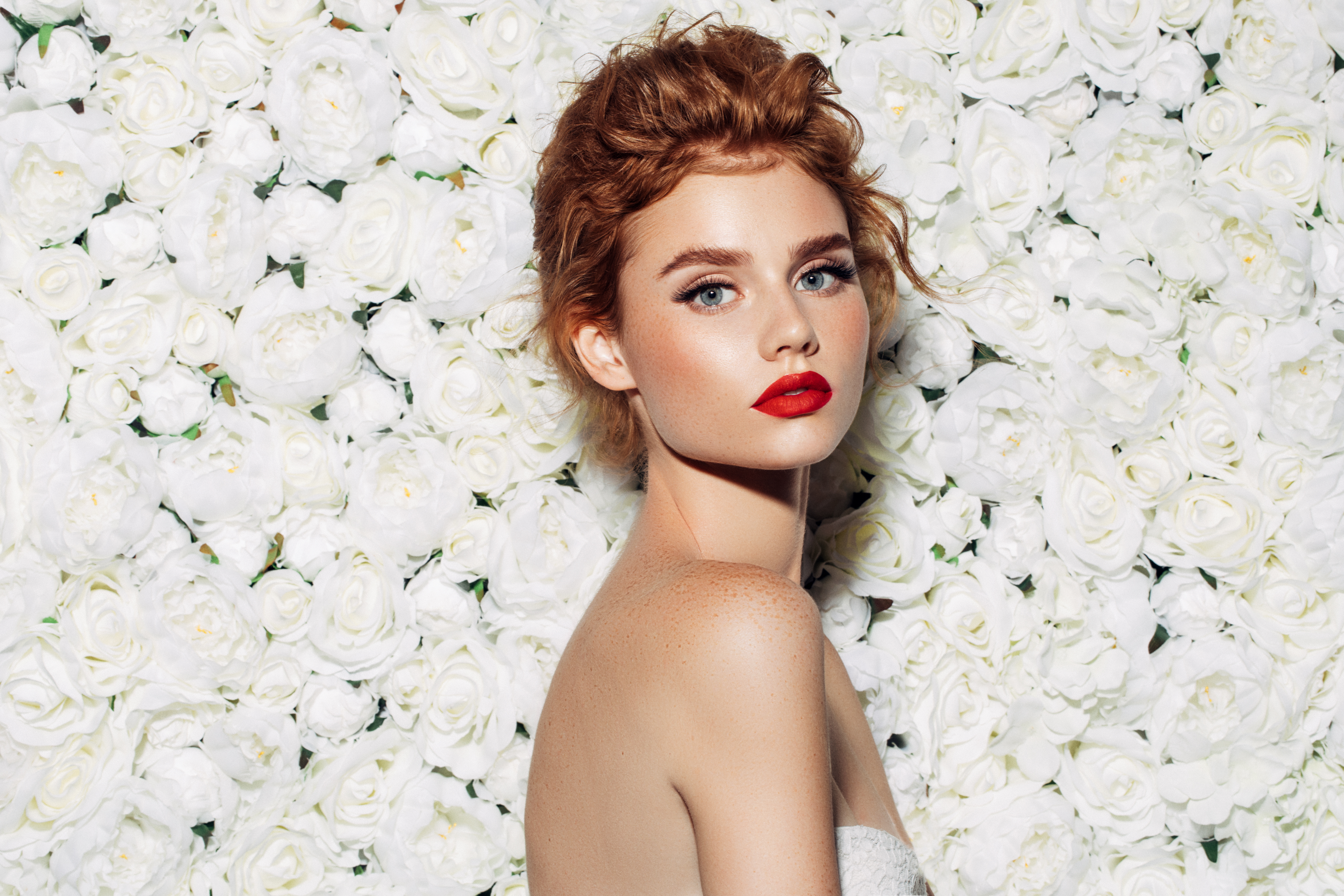 woman in red lipstick