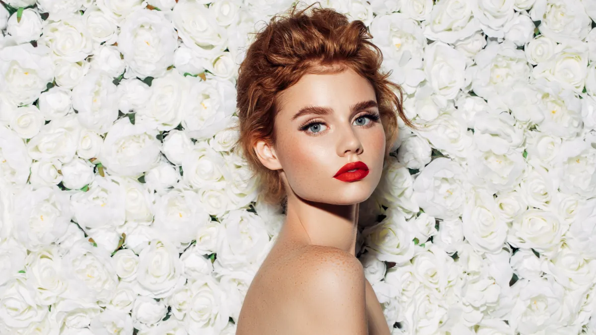 woman in red lipstick