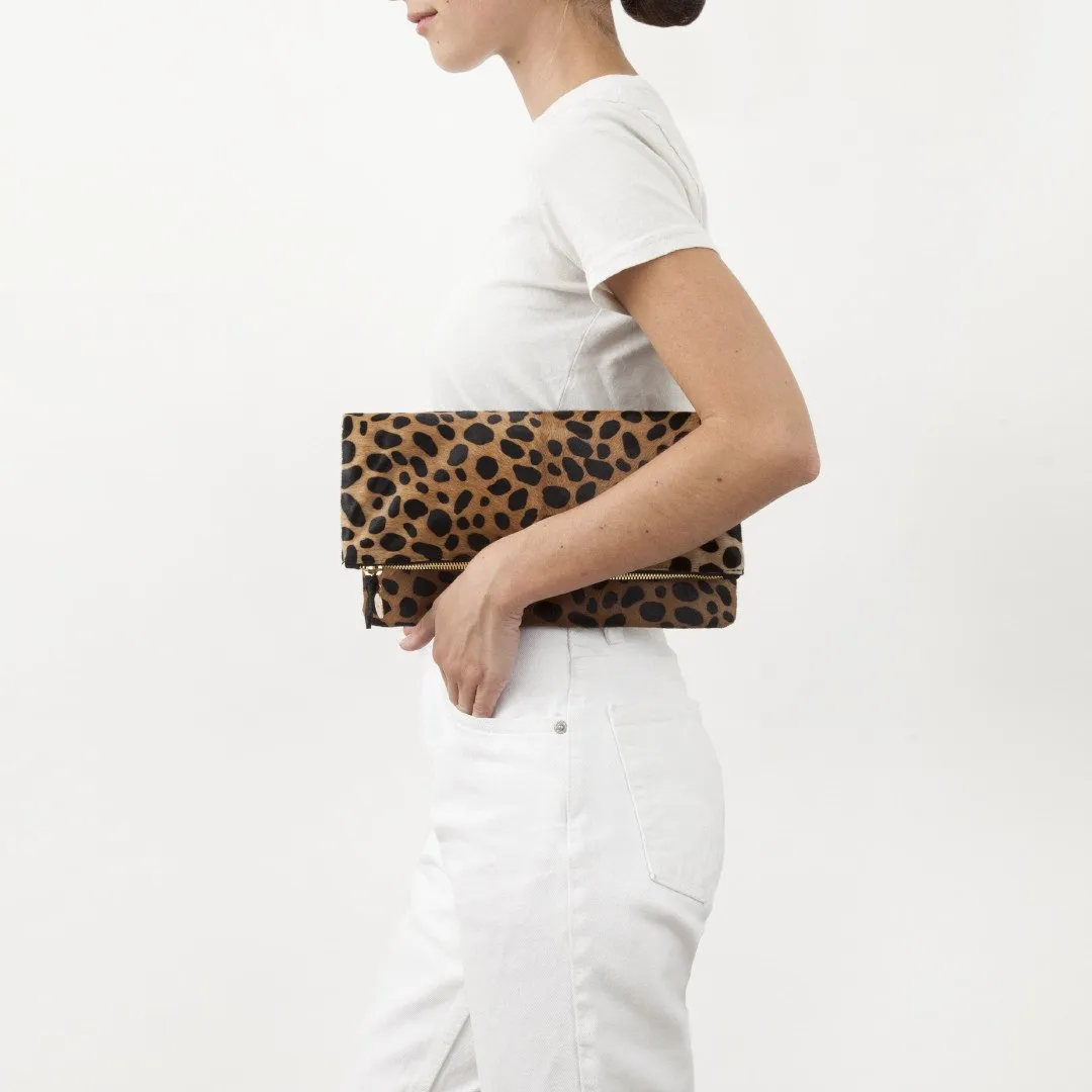 leopard foldover clutch