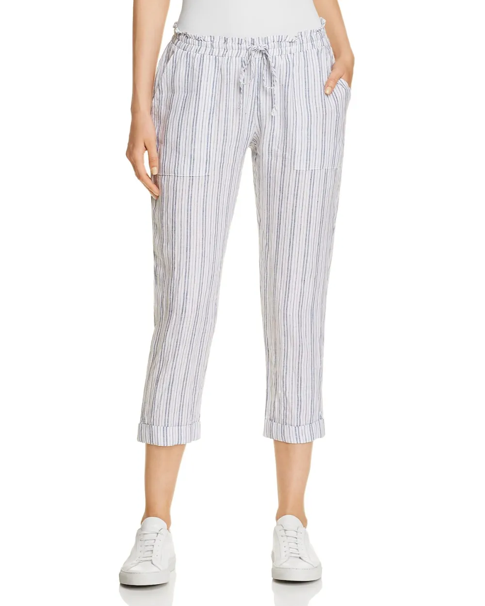Three Dots Striped Linen Crop Pants
