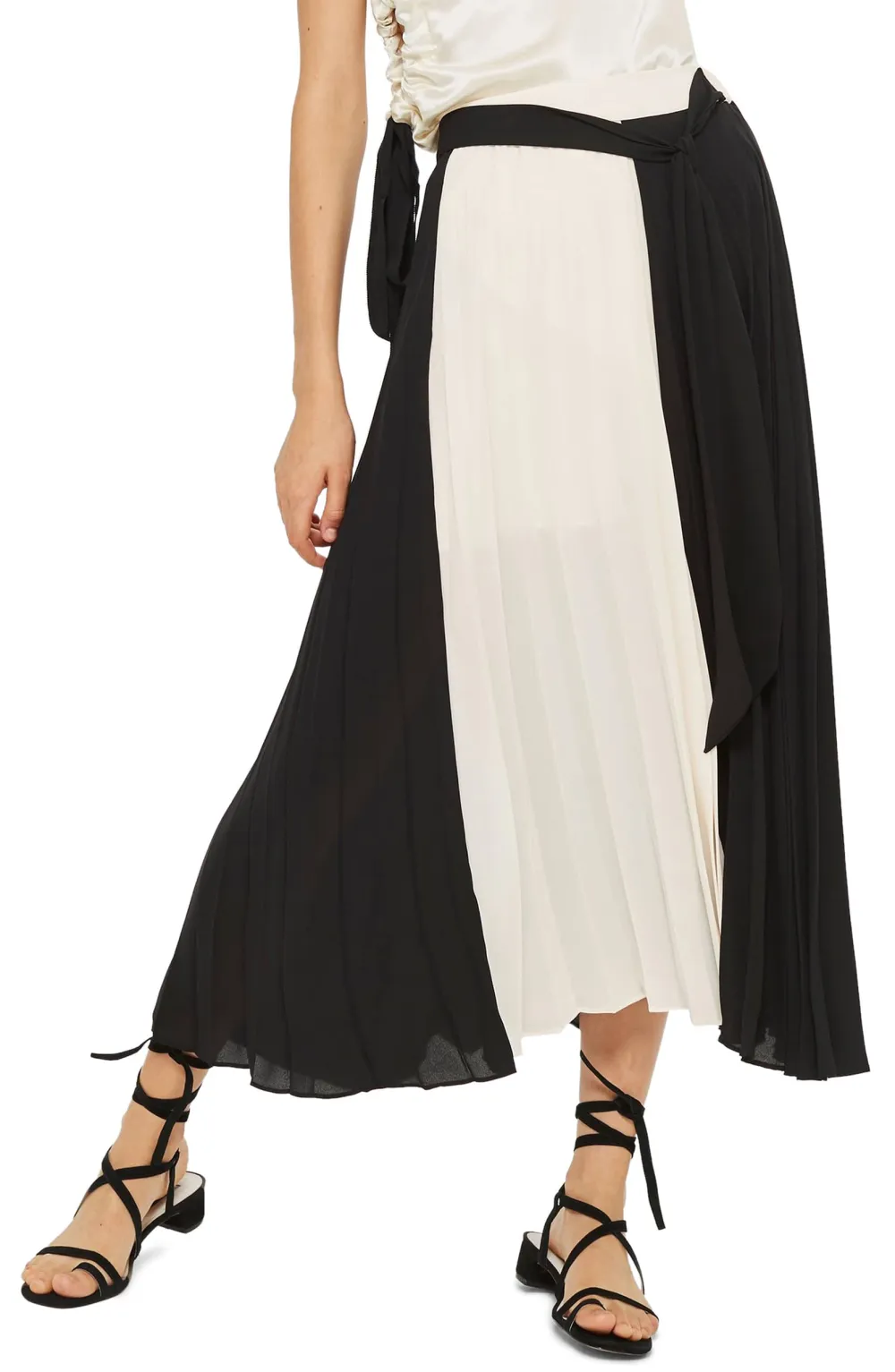 Topshop Colorblock Pleated Midi Skirt