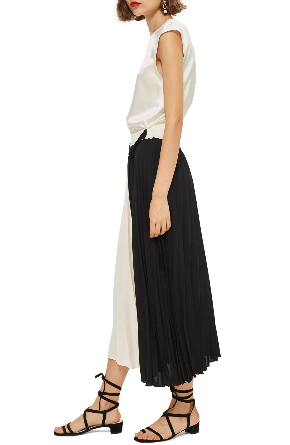 Topshop Colorblock Pleated Midi Skirt