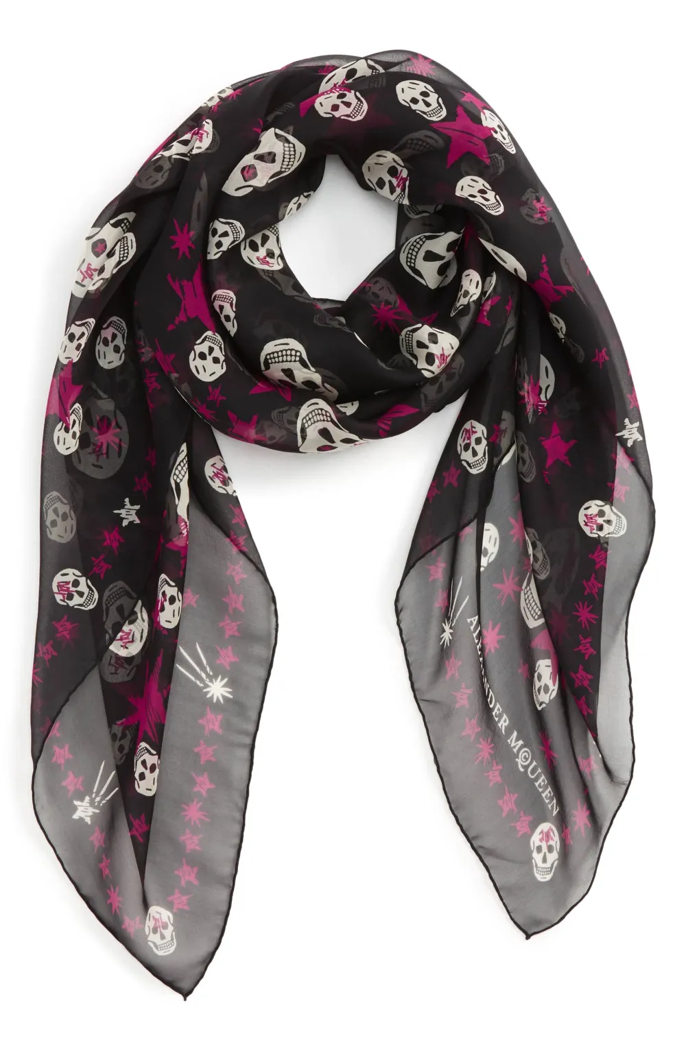 alexander mcqueen skull scarf with pink stars