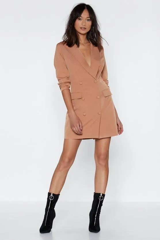 tan double breasted blazer dress nasty gal