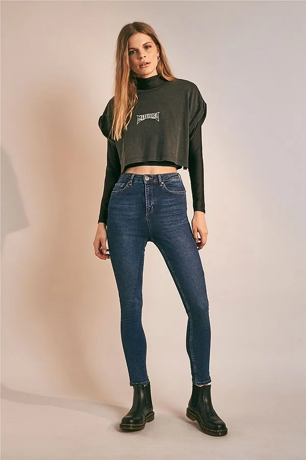 blue high waist pine jeans