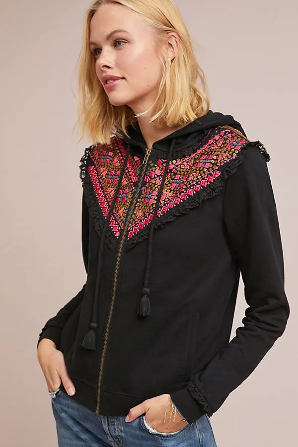 embroidered terry hoodie