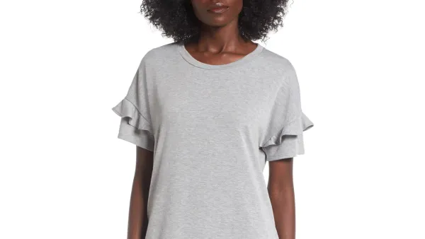 gray ruffled shirt dress