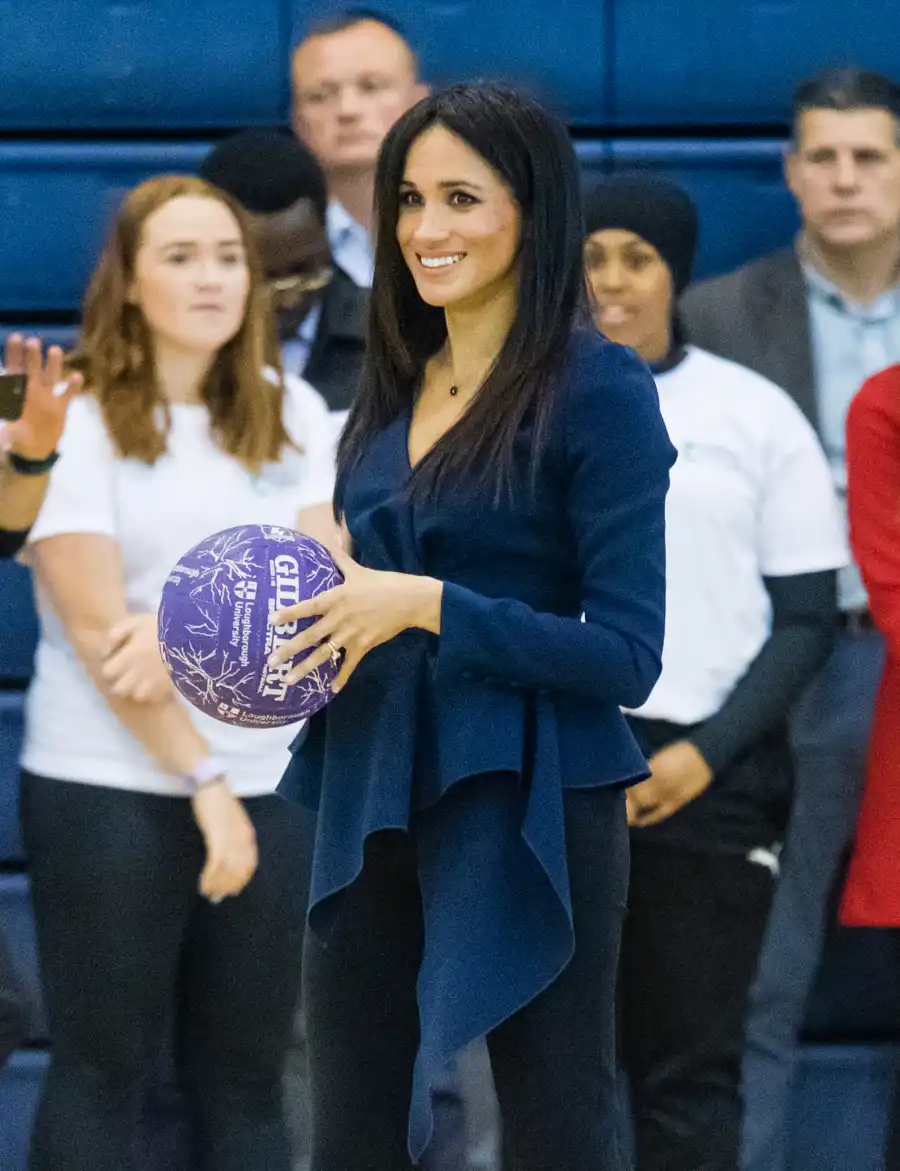 Megan Markle Plays Basketball in Oscar De La Renta and Heels at Royal Function With Prince Harry