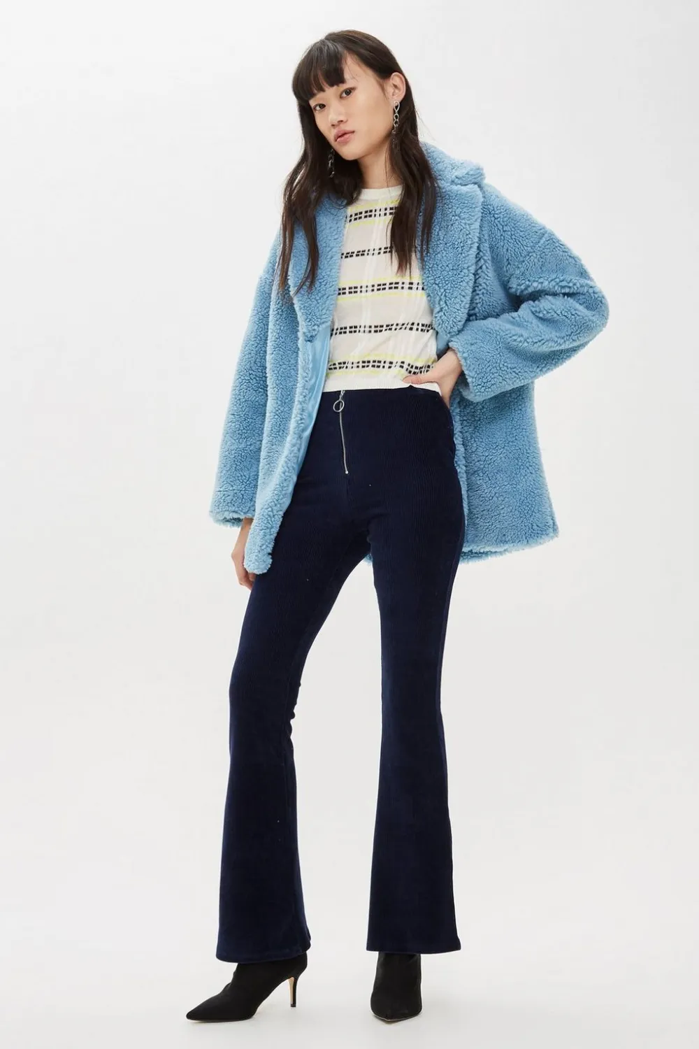 navy corduroy flared wide legged pants topshop