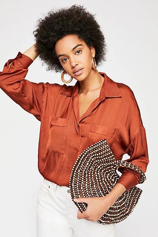 rust brown blouse menswear inspired shirt