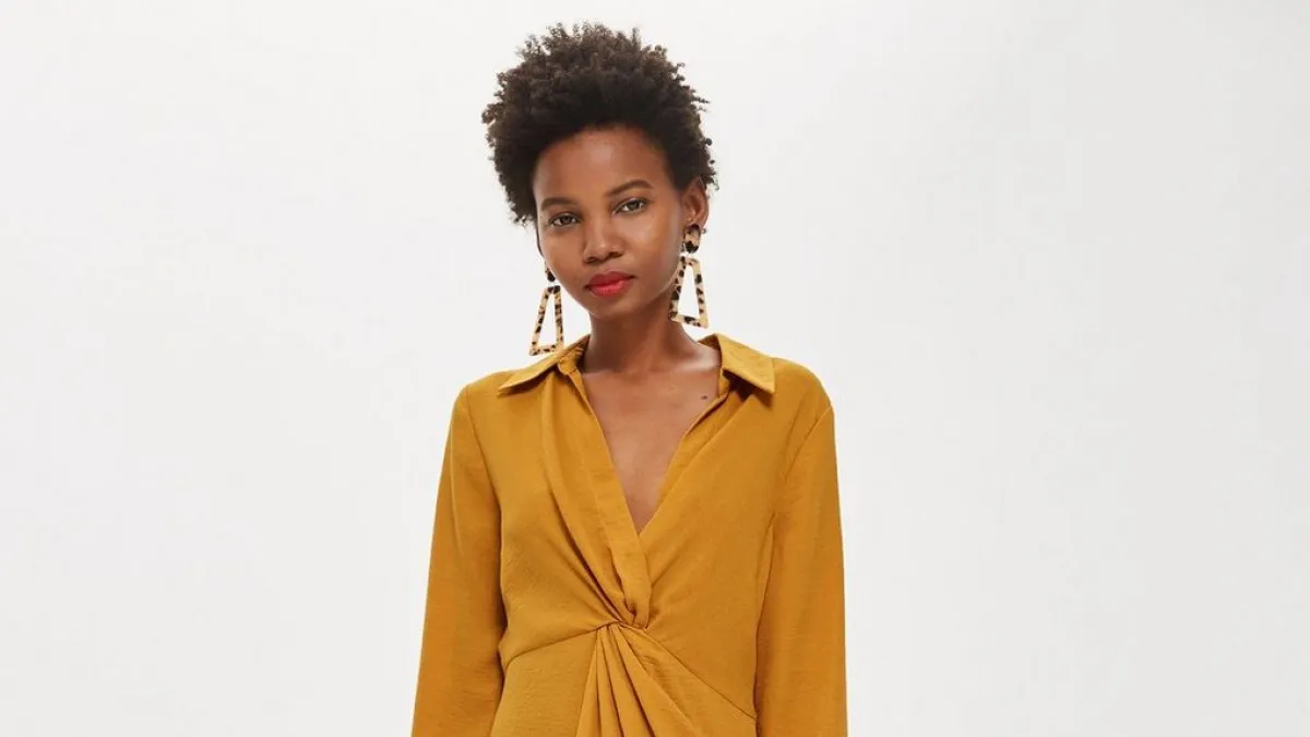 top shop twist mini dress yellow mustard
