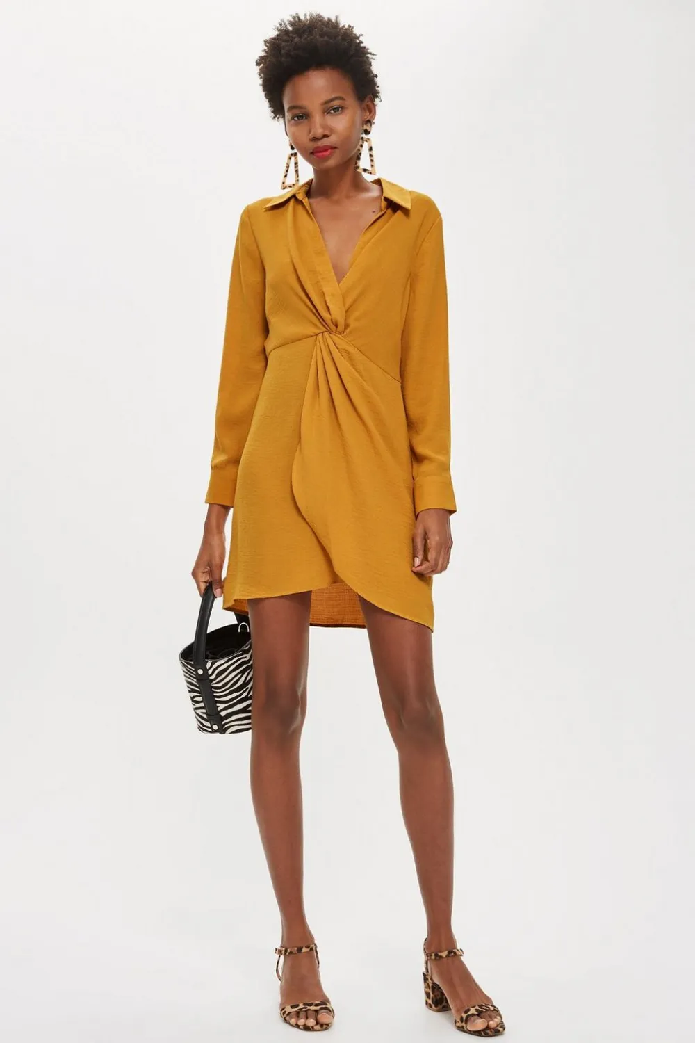 top shop twist mini dress yellow mustard