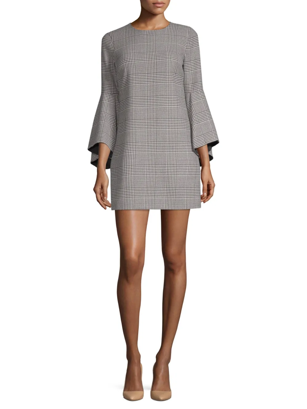Alice + Olivia Plaid Bell-Sleeve Mini Dress