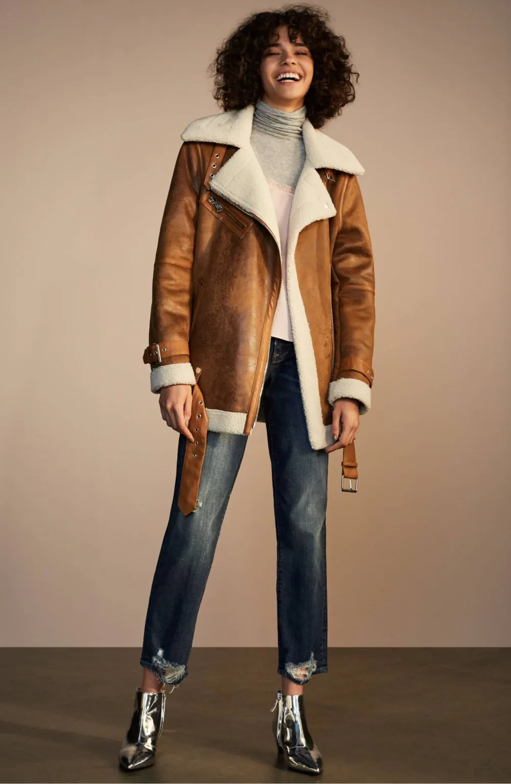 Avec Faux Shearling Biker Jacket