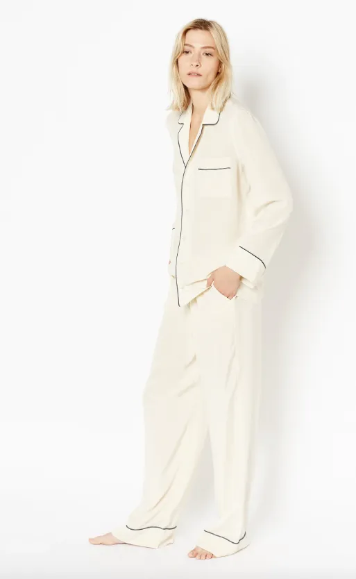 Avery Silk Pajama Set in Nature White